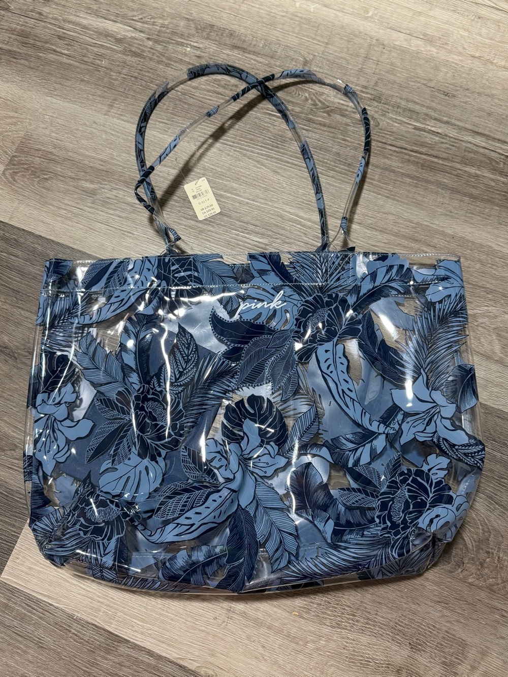 PINK Victoria's Secret Navy and Light Blue Floral Clear Tote